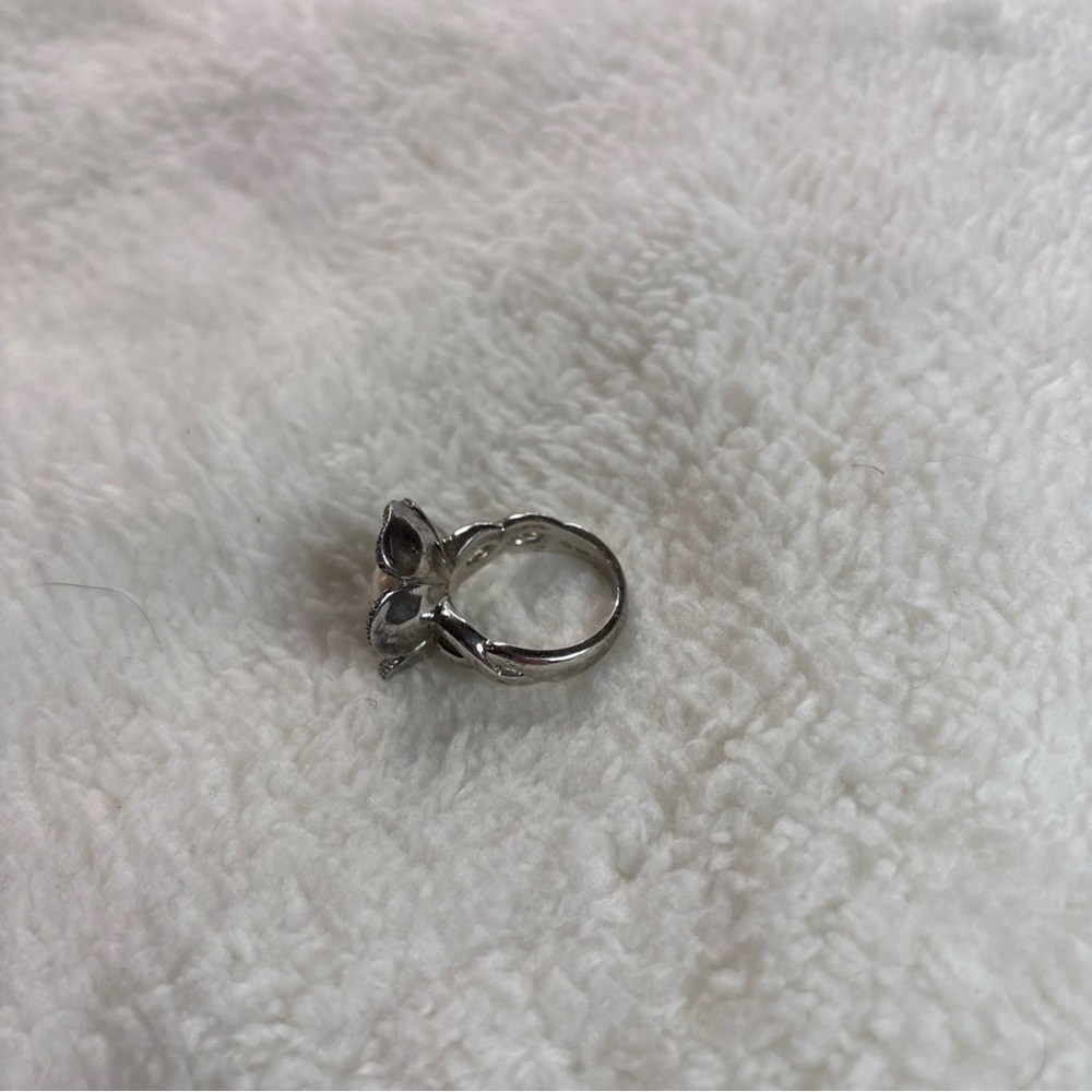 Vintage EA Affinity Diamond Sterling Silver 10mm Pearl Flower Ring Size 8 - Picture 6 of 7